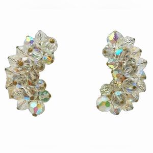 Vintage 1950s Aurora Borealis Cluster Ear Climbers